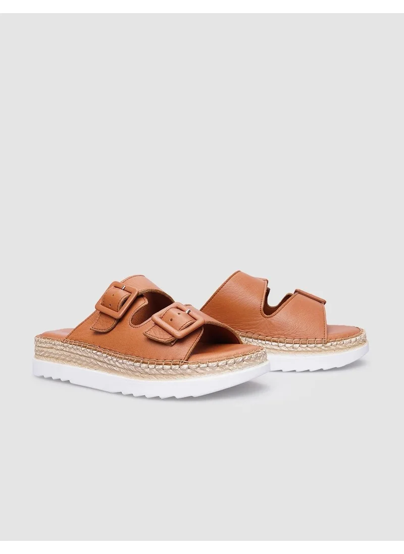 كاباني Tan Double Buckle Women's Slippers