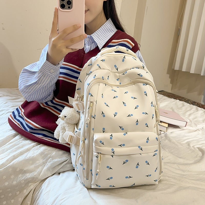 Japanese Style Ins Style Mori Style Fresh Style Floral Shoulder Bag College Style Girl'S Schoolbag College Student Travel Backpack For Women - Image 4