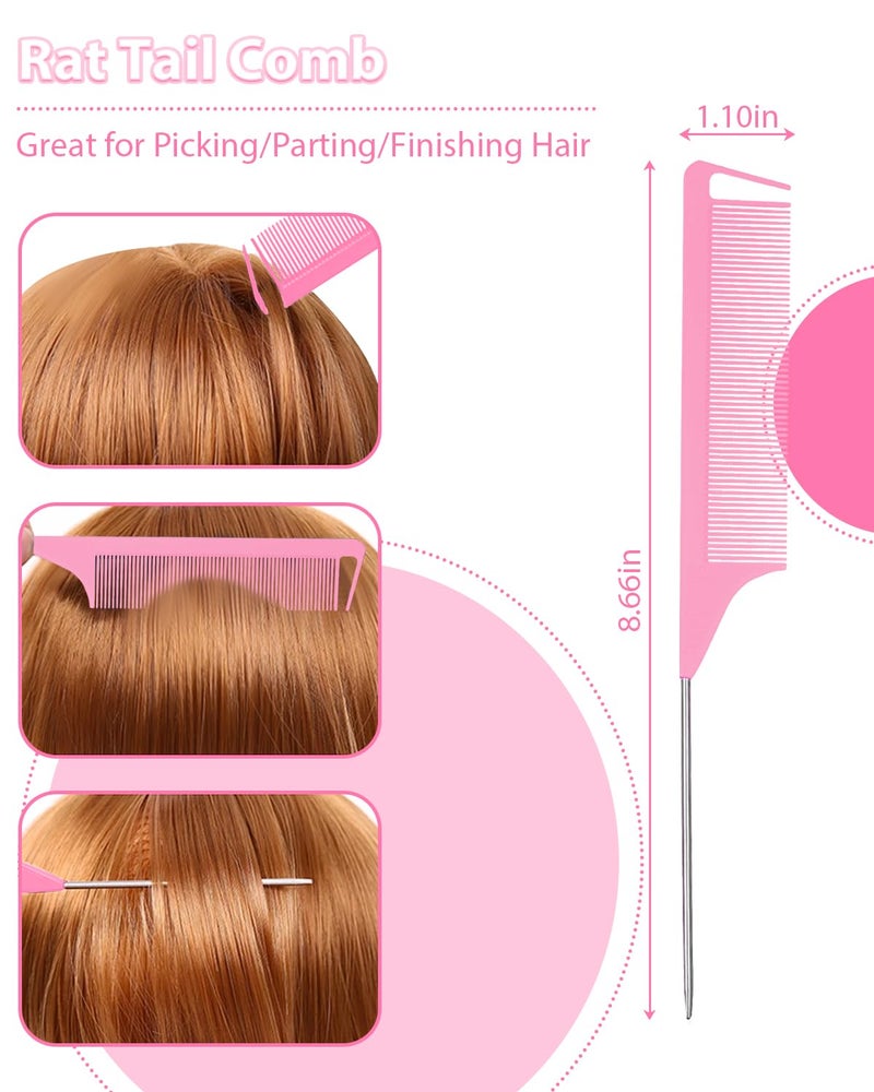 Samnyte Pink Slick Back Hair Brush - Rat Tail Comb for Hair Parting, Teasing Comb for Enhancing Volume and Fullness, Edge Brush for Controlling Flyaways - Image 4