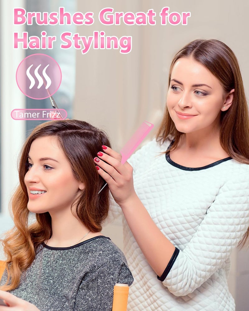 Samnyte Pink Slick Back Hair Brush - Rat Tail Comb for Hair Parting, Teasing Comb for Enhancing Volume and Fullness, Edge Brush for Controlling Flyaways - Image 2