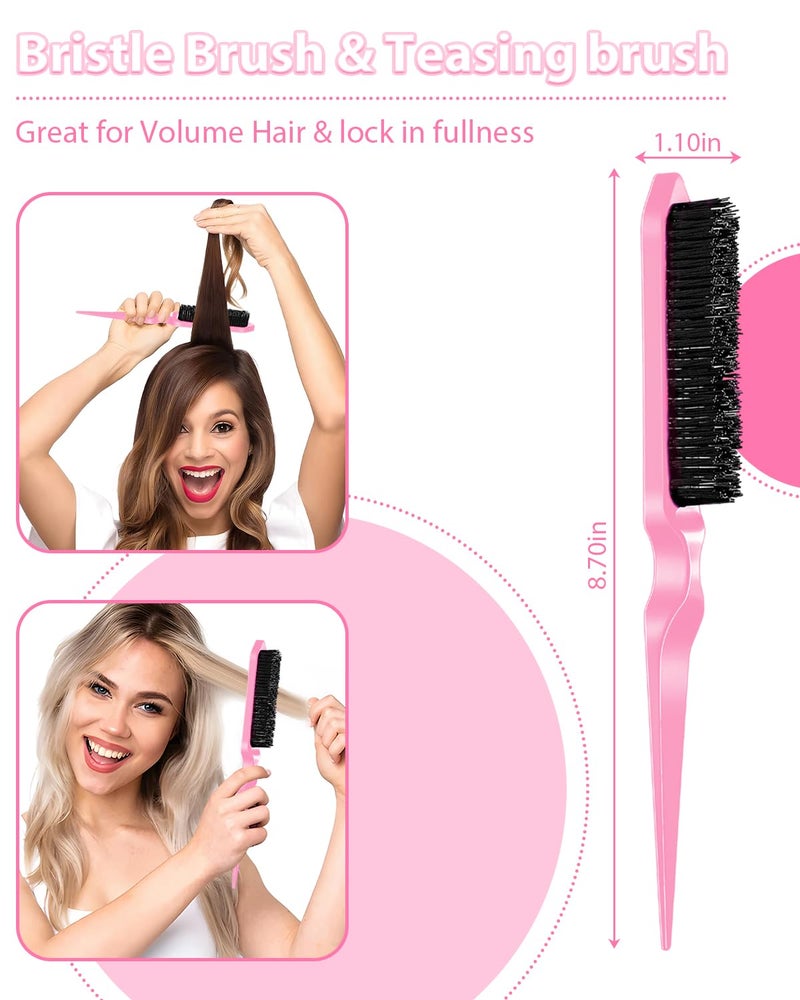 Samnyte Pink Slick Back Hair Brush - Rat Tail Comb for Hair Parting, Teasing Comb for Enhancing Volume and Fullness, Edge Brush for Controlling Flyaways - Image 5