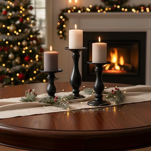 Xindian Matte Black Pillar Candle Holders Set of 3-10", 8", 6”H Candlestick Candle Holders Stand, Home Coffee Table Decor Decorations Centerpiece for Dining/Living Room - Image 4