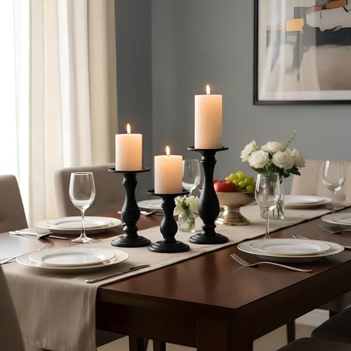 Xindian Matte Black Pillar Candle Holders Set of 3-10", 8", 6”H Candlestick Candle Holders Stand, Home Coffee Table Decor Decorations Centerpiece for Dining/Living Room - Image 3