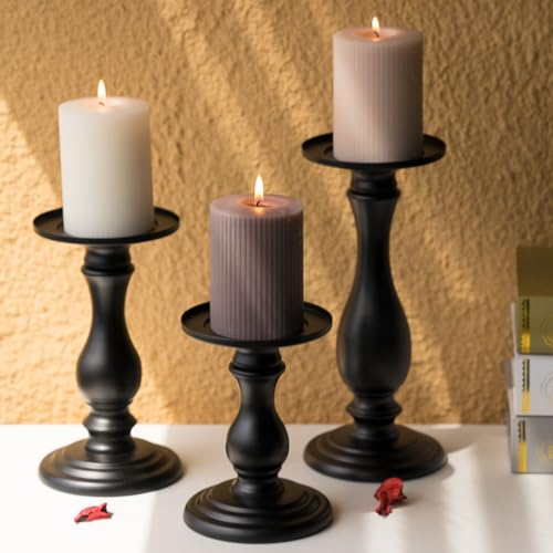 Xindian Matte Black Pillar Candle Holders Set of 3-10", 8", 6”H Candlestick Candle Holders Stand, Home Coffee Table Decor Decorations Centerpiece for Dining/Living Room - Image 1
