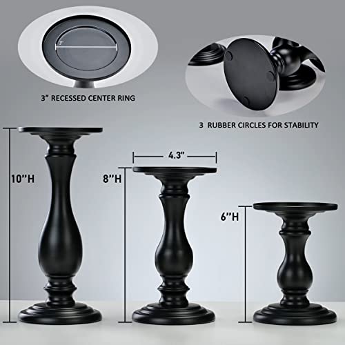 Xindian Matte Black Pillar Candle Holders Set of 3-10", 8", 6”H Candlestick Candle Holders Stand, Home Coffee Table Decor Decorations Centerpiece for Dining/Living Room - Image 2