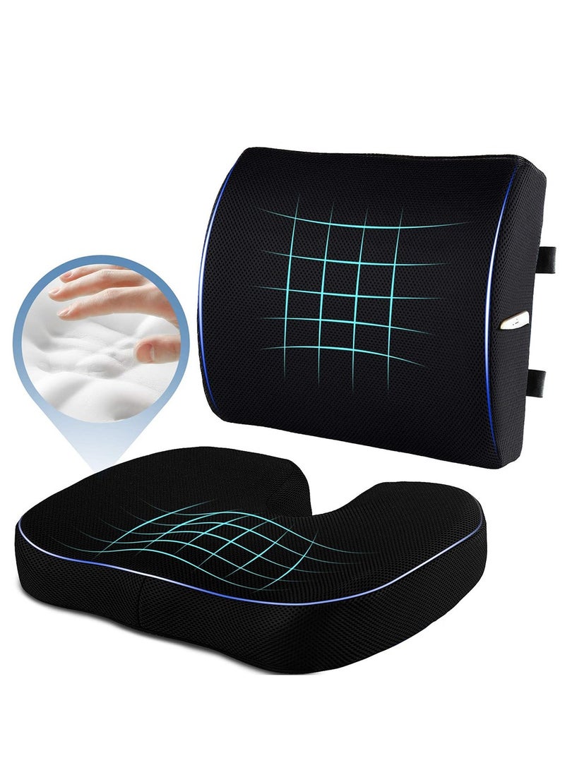 Chair Cushion, Lumbar Support Pillow with Memory Foam, Seat Cushion for Office Chair and Car (Black) - Image 1