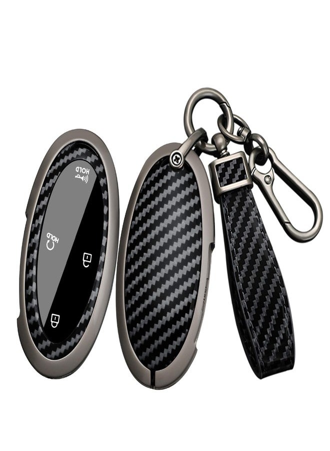 ontto Carbon Texture Key Cover Fit for Hyundai Key Fob 2024 2025 Sonata Hybrid Santa fe Tucson Hybrid,Metal Key Fob Shell with Keychain for Ioniq 6 Grandeur GN7 Kona Elantra Azera 2023 2024,Black - Image 1