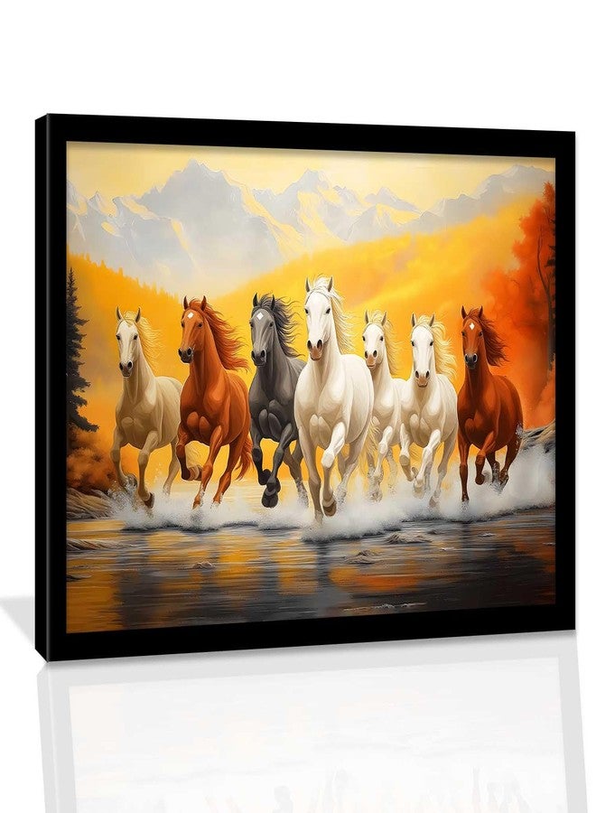 kotart Seven Running Vastu Lucky Horse Rising Sun Painting Wall Décor | 7 Horses Vastu Frame Wall Art Painting for Living Room Bedroom Office Home Décor Size 10x13 inch - Image 1