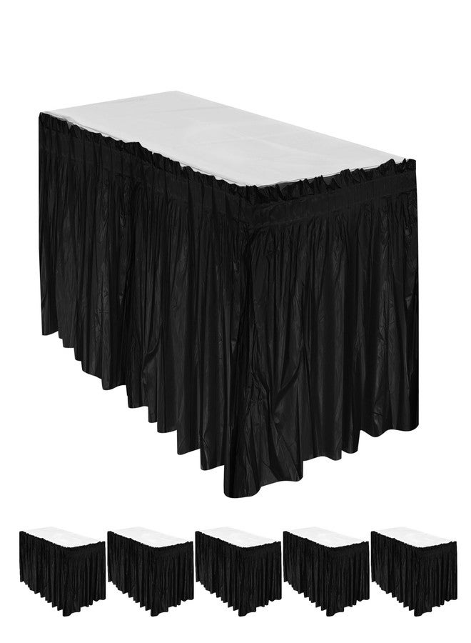 Axigundaone 6 Pcs Plastic Black Table Skirts for Rectangle Tables, Disposable Table Skirts with Adhesive Strip, 28 Inch x 14 Ft Rectangular Table Skirts for Party, Wedding,Banquet - Image 1