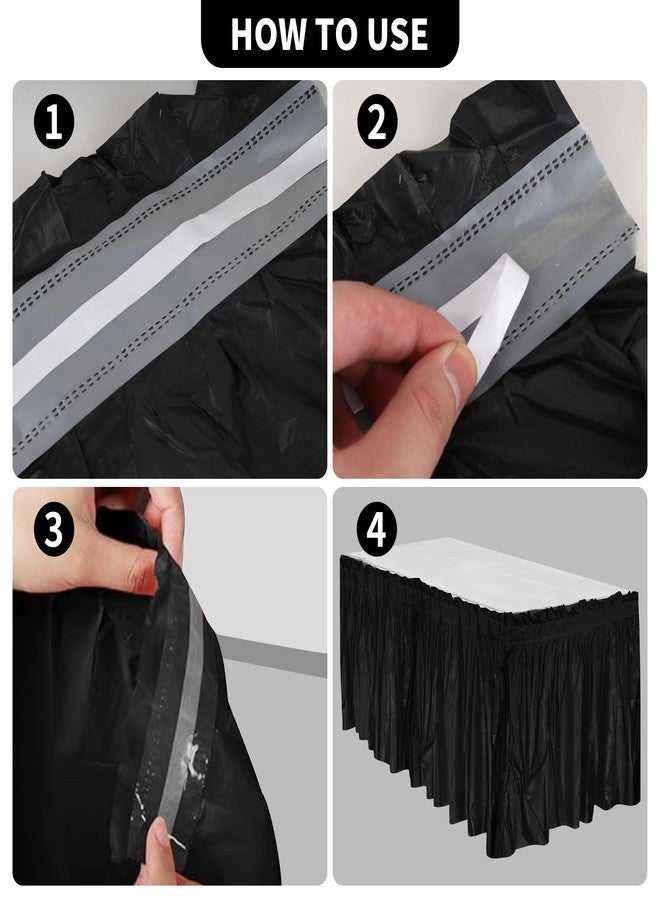 Axigundaone 6 Pcs Plastic Black Table Skirts for Rectangle Tables, Disposable Table Skirts with Adhesive Strip, 28 Inch x 14 Ft Rectangular Table Skirts for Party, Wedding,Banquet - Image 5