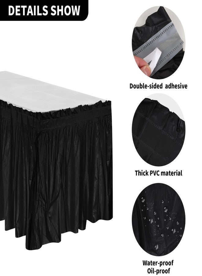 Axigundaone 6 Pcs Plastic Black Table Skirts for Rectangle Tables, Disposable Table Skirts with Adhesive Strip, 28 Inch x 14 Ft Rectangular Table Skirts for Party, Wedding,Banquet - Image 4