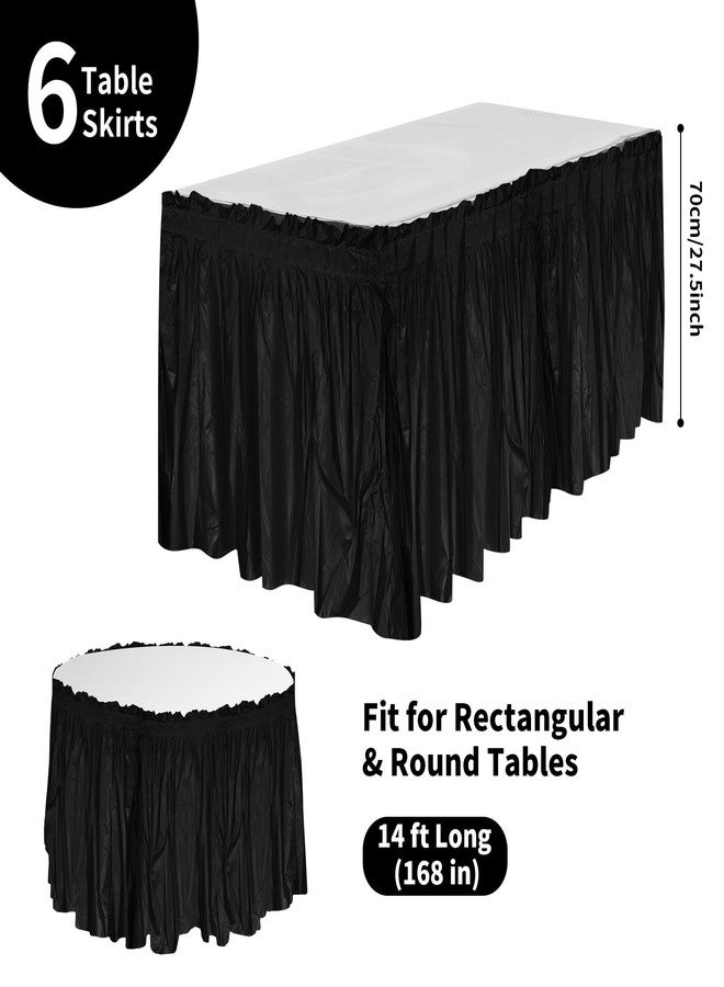 Axigundaone 6 Pcs Plastic Black Table Skirts for Rectangle Tables, Disposable Table Skirts with Adhesive Strip, 28 Inch x 14 Ft Rectangular Table Skirts for Party, Wedding,Banquet - Image 2
