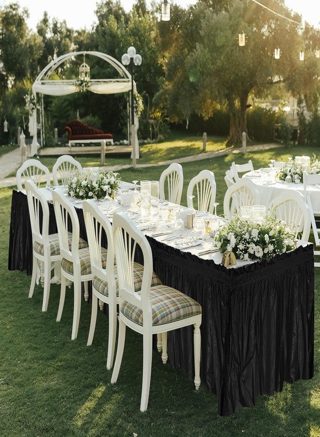 Axigundaone 6 Pcs Plastic Black Table Skirts for Rectangle Tables, Disposable Table Skirts with Adhesive Strip, 28 Inch x 14 Ft Rectangular Table Skirts for Party, Wedding,Banquet - Image 3
