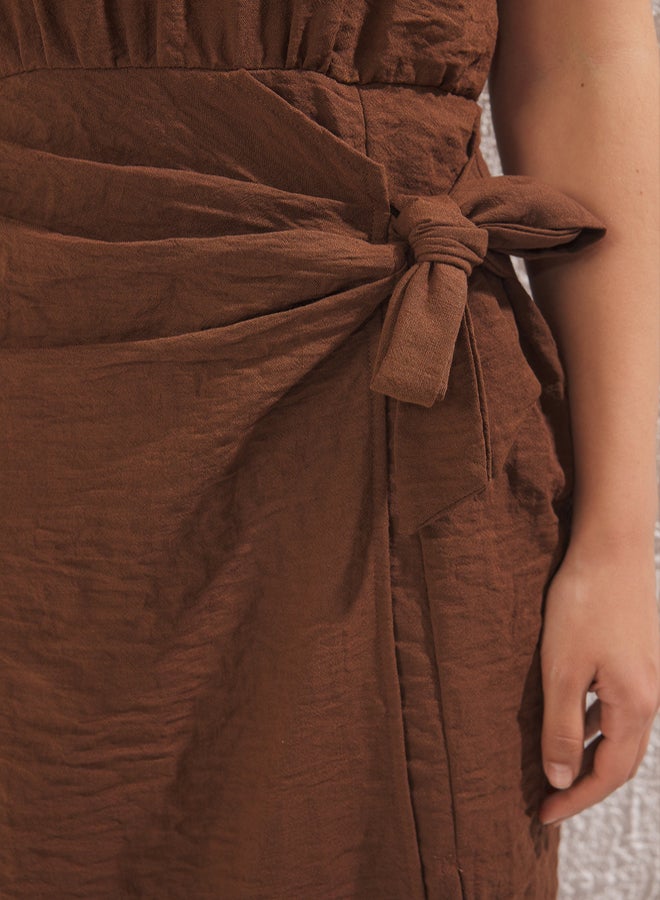 trendyol Brown Straight Binding Detail Midi Woven Dress - Image 3