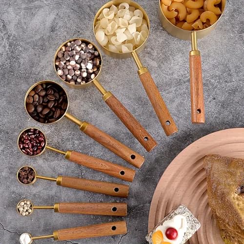 STORE 2508 Store2508 Stainless Steel Measuring Cups and Spoons with Wooden Handle Set of 8 (Black) - Image 4
