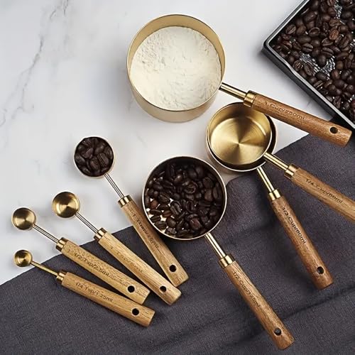 STORE 2508 Store2508 Stainless Steel Measuring Cups and Spoons with Wooden Handle Set of 8 (Black) - Image 5