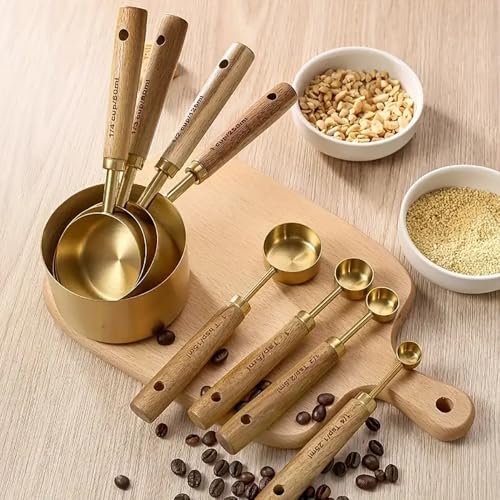 STORE 2508 Store2508 Stainless Steel Measuring Cups and Spoons with Wooden Handle Set of 8 (Black) - Image 3