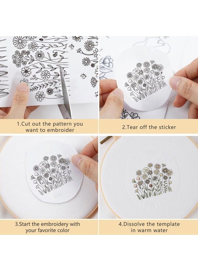 VISSTREE Floral Water Soluble Embroidery Patterns, 4 Sheets Stick and Stitch Embroidery Papers Wash Away, Pre-Printed Flower Designs Transfer Paper Customized Gifts for Hand Sewing Lovers Beginners - Image 3