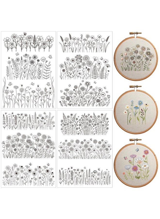 VISSTREE Floral Water Soluble Embroidery Patterns, 4 Sheets Stick and Stitch Embroidery Papers Wash Away, Pre-Printed Flower Designs Transfer Paper Customized Gifts for Hand Sewing Lovers Beginners - Image 1