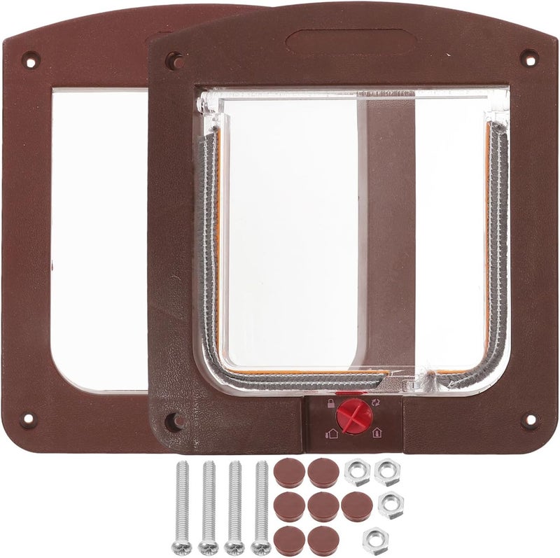 SHOWERORO Adjustable Locking Cat Door and Dog Gate for Doors and Windows, Dual-Way Pet Flap with Safety Lock, Coffee Color, Suitable for Indoor and Outdoor Use - Image 1