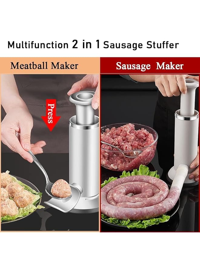 إيروريكس آلة حشو السجق اليدوية 2 في 1، آلة حشو السجق اليدوية، آلة صنع كرات اللحم، آلة صنع السجق العمودية، مجموعة صنع السجق، أداة صنع السجق المنزلية السريعة للاستخدام التجاري والمنزلي - Image 5