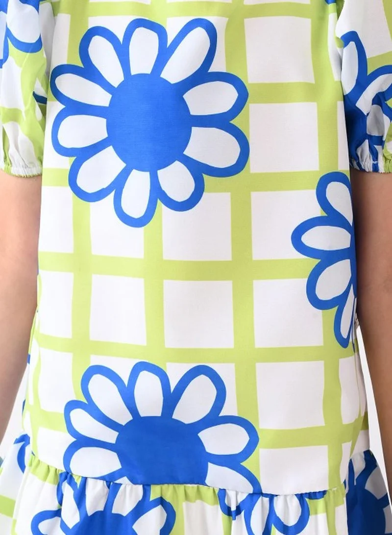 Bonkids Floral Checkered Dress