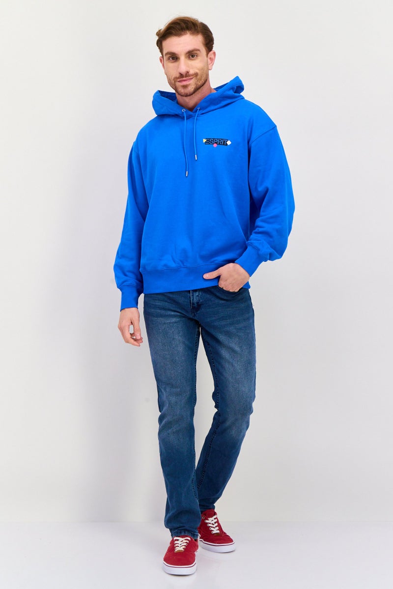 ESPRIT Men Brand Logo Long Sleeves Hoodie, Blue  - Image 4