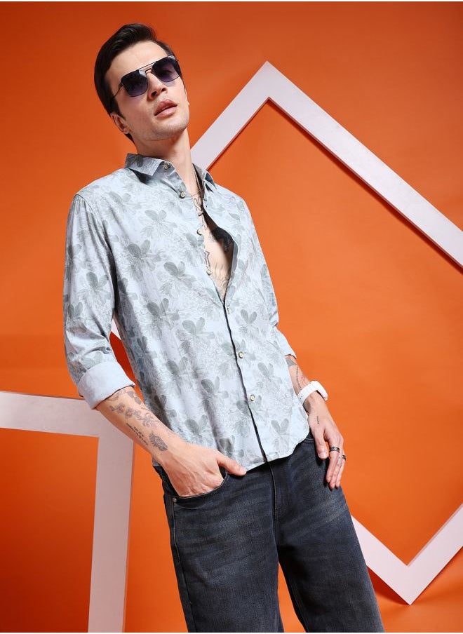 The Indian Garage Co Men Slim Fit Abstract Printed Full Sleeves Cutaway Collar Casual Shirt  - Image 3