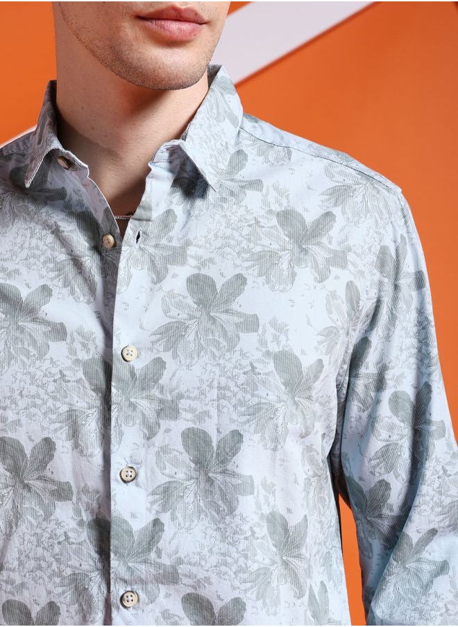 The Indian Garage Co - Men Slim Fit Abstract Printed Full Sleeves Cutaway Collar Casual Shirt - Image 1
