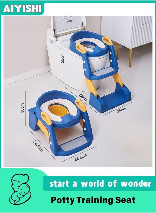 AIYISHI Potty Training Seat, Kids Toilet Training Seat with Step Stool, Foldable Portable Potty Chair with Adjustable Height Ladder Guard Handle Soft Cushion White for Baby Toddler Boys Girls  - Image 1