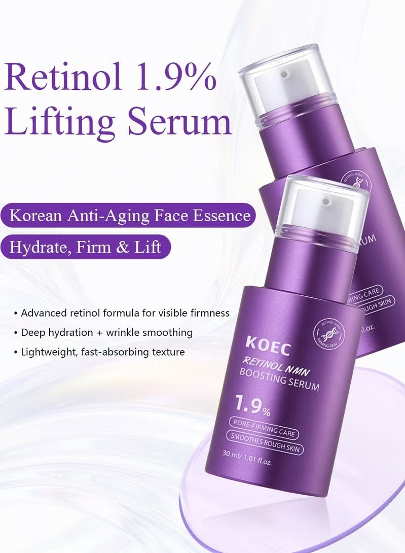 KOEC 1.9% Retinol Lifting Wrinking Treatment Serum with Peptides, Vitamin C & Licorice Extract, Anti-Aging & Wrinkles, 30ml - Image 3