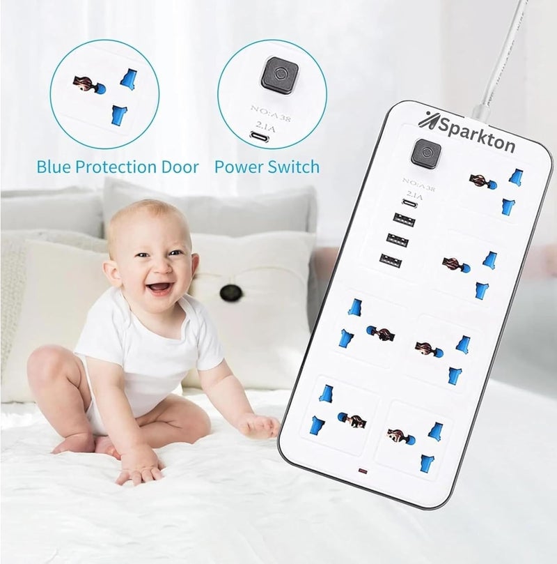 Sparkton Universal Extension Cable, 6 AC Sockets with 3 USB and 1 Type-C Ports and 4 in 1 Charging Cable, 3M Heavy Duty Extension, Multiplug Extension Board with Fast Charging for Home, Office - Image 3