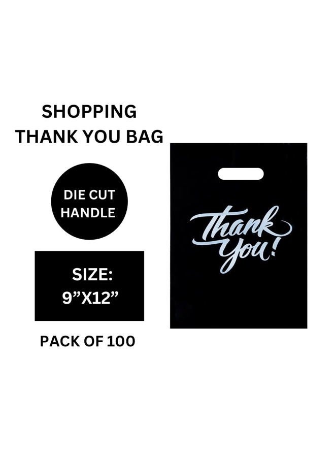 Infinite Pack Black 9"x12"(100pcs) Thank You Merchandise Bags, Die Cut Handles, Retail Shopping Bags for Boutique, Goodie Bags, Gift Bags Bulk, Favors, 1.25 Mil Reusable Plastic Bags - Image 4