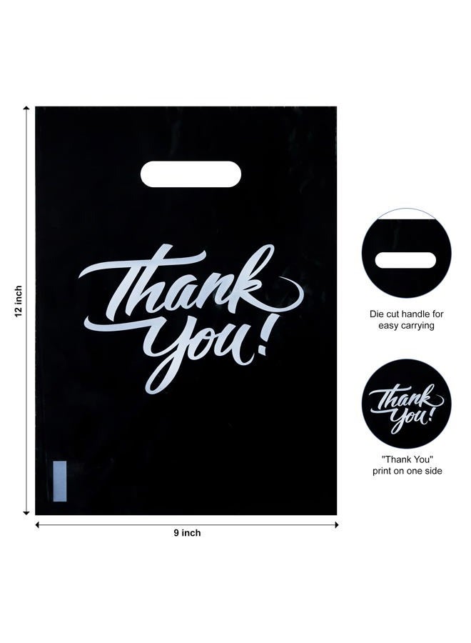 Infinite Pack Black 9"x12"(100pcs) Thank You Merchandise Bags, Die Cut Handles, Retail Shopping Bags for Boutique, Goodie Bags, Gift Bags Bulk, Favors, 1.25 Mil Reusable Plastic Bags - Image 2