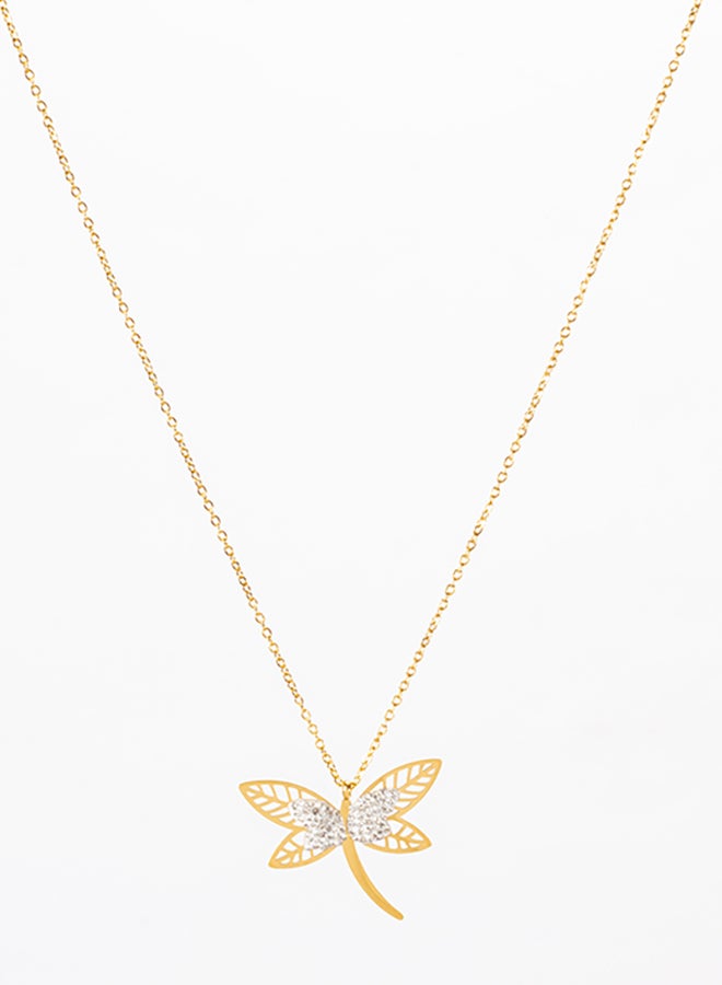 The Black Pearl Accessories White Zirconic Winging Fly Stainless Steel Golden Pendant Necklace - Image 2