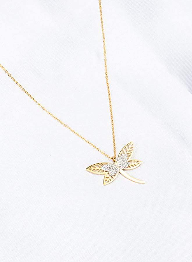 The Black Pearl Accessories White Zirconic Winging Fly Stainless Steel Golden Pendant Necklace - Image 3