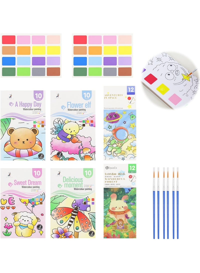 Excefore 6 Pcs Water Coloring Books For Kids, Travel Pocket Watercolor Painting Set For Kids ages 4-8, Improve Creativity Art Craft Set For Drawing With 6 Brush And 2 paints, 6 Different Themes - Image 1