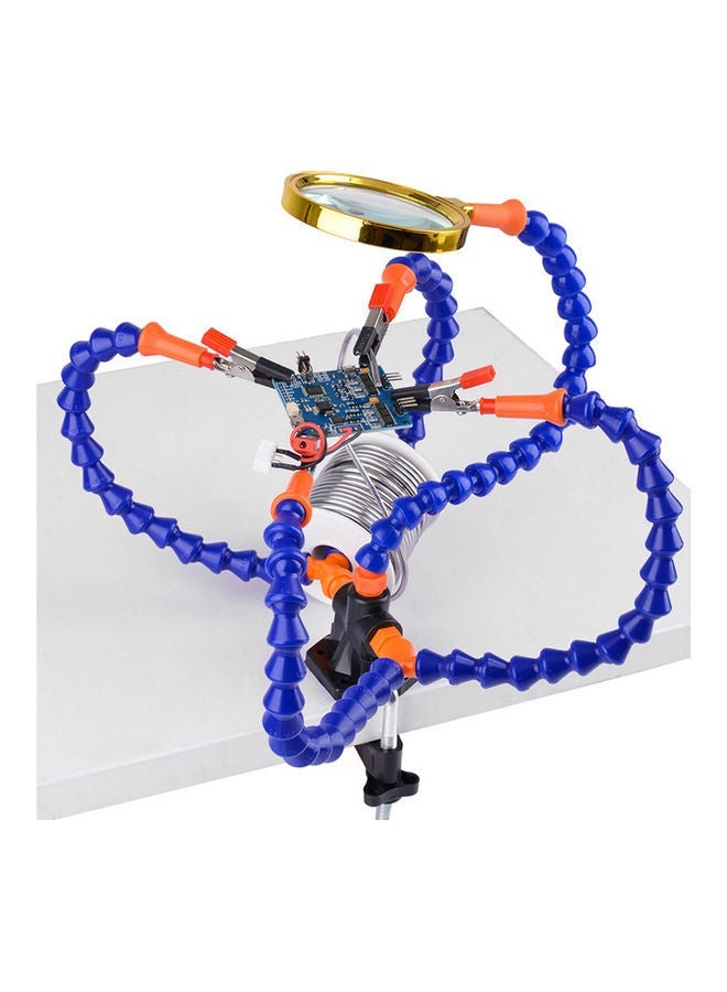 NIBEMINENT 3 Hole 5 Arms Ajustable Clip Simple Welding Platform 5X Magnifier PCB Repairing Blue 17.5x9.5x11cm - Image 2