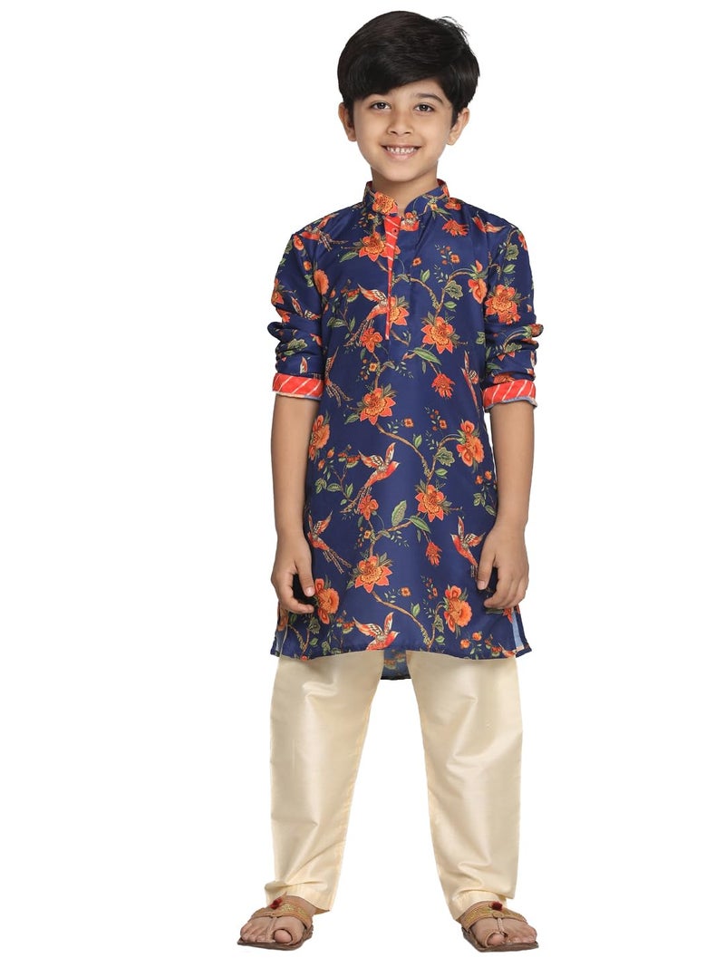VASTRAMAY Boys’ Muslin Kurta Set for Janmashtami, Diwali Ethnic Wear with Digital Print | Festive & Wedding Ethnic Wear (VASBK109nBVPCR_28) - Image 1