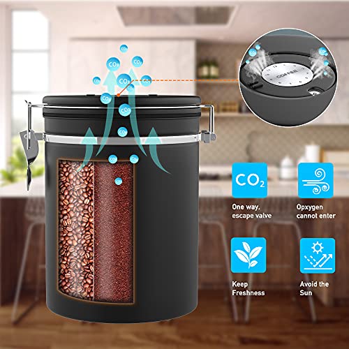 Miscedence Coffee Canister with Scoop,Date Tracker 304 Stainless Steel Airtight Container One-Way CO2 Valve for Coffee Beans,Tea,Sugar,Kitchen Storage (Black, 22oz) - Image 4