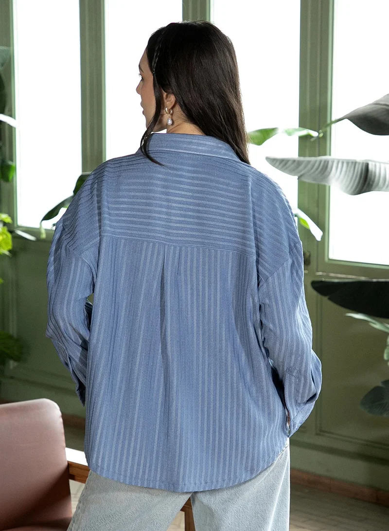 Pinacolada  Women's Cornflower Blue Lace-Tactile Oversized Shirt for Women | Best Price UAE