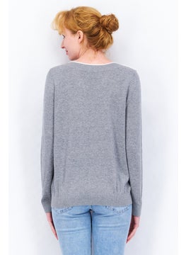ESPRIT Women Boat Neck Knitted Sweater, Grey  - Image 4