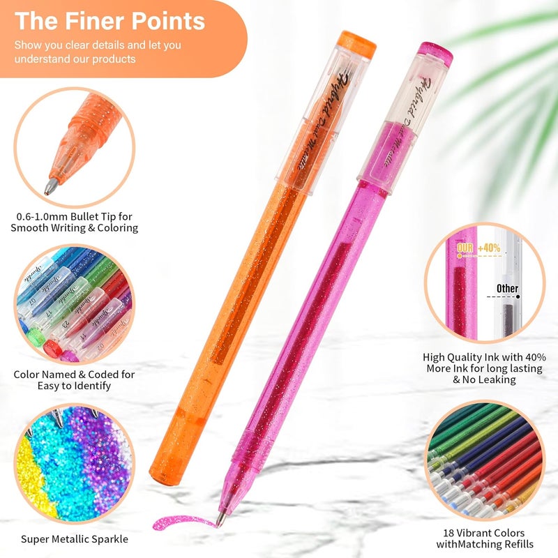 ZSCM QUALITY DECIDES THE FUTURE 36 Pack Metallic Glitter Gel Pens Set, 18 Colors Sparkle Gel Pens with 18 Glitter Pen Refills in Canvas Bag for Adult Coloring Book Drawing Crafts Scrapbooks Journaling - Image 3