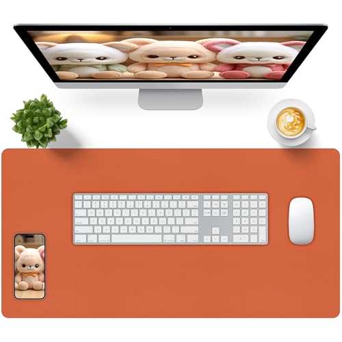 Bloss Orange Desk Mat 31.5"x15.7", Waterproof Large Desk Pad, Leather Desk Matt for Desktop, Computer Mat for Office/Home/Decor - Image 1
