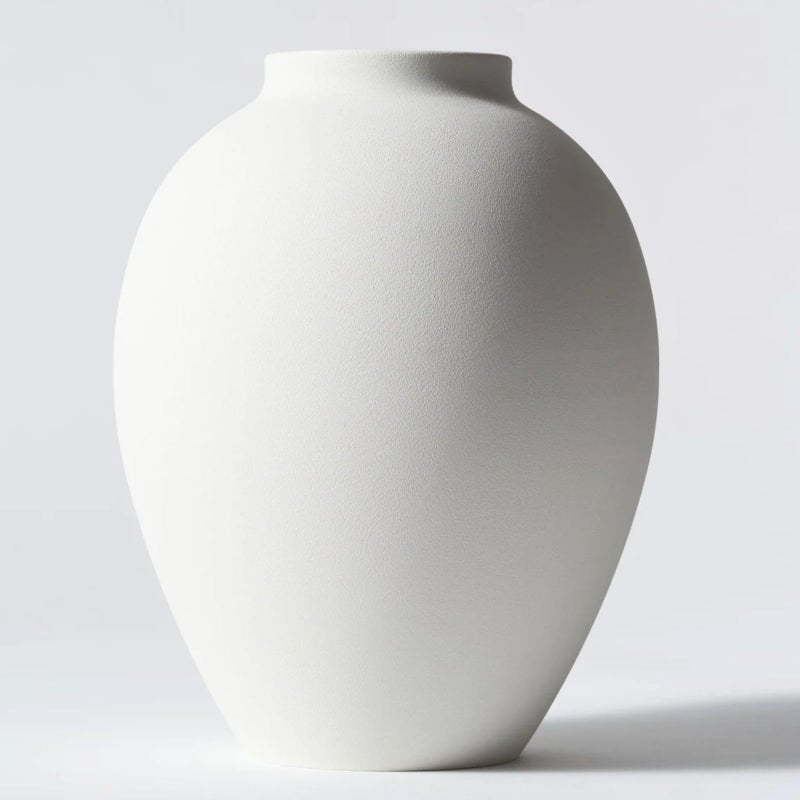 RyddeligHome White Vase for Home Decor - Modern Farmhouse Ella Flower Vase for Table, Mantel & Shelf Decorations - Round Iron Decorative Vase 9 Inch Tall - Matte Finish Centerpiece - Image 1