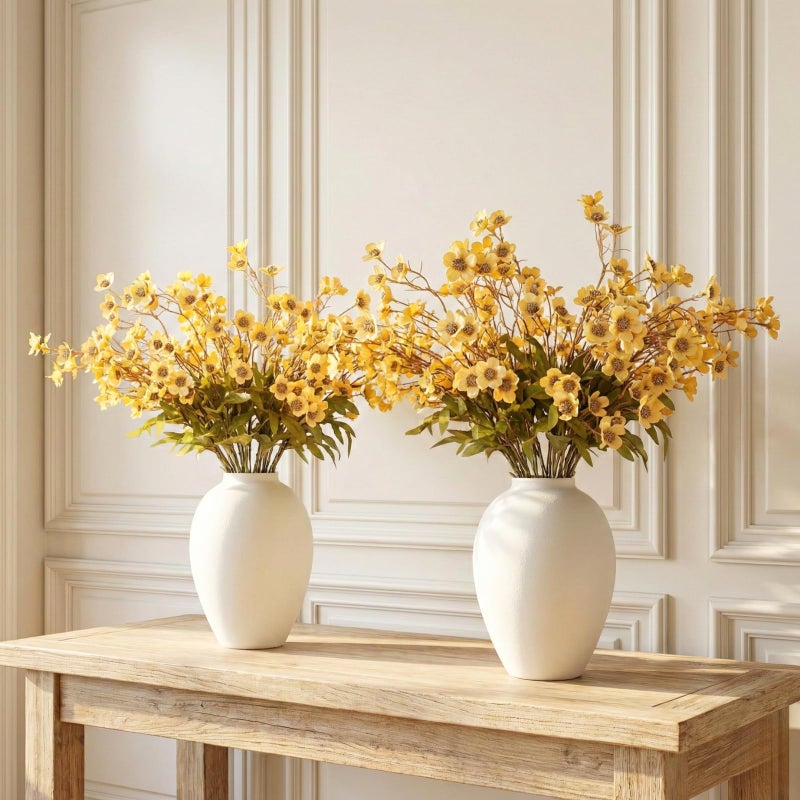 RyddeligHome White Vase for Home Decor - Modern Farmhouse Ella Flower Vase for Table, Mantel & Shelf Decorations - Round Iron Decorative Vase 9 Inch Tall - Matte Finish Centerpiece - Image 5