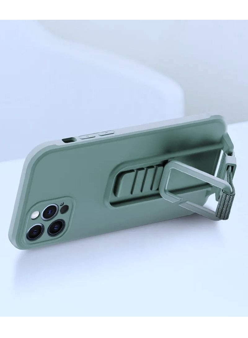 CATANES iPhone 13 Pro Max Case Soft Silicone Foldable Kickstand Buckle Hook Back Cover Green - Image 1