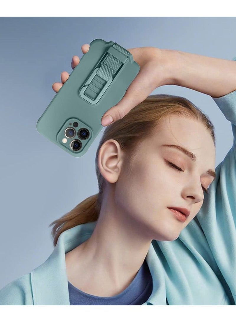 CATANES iPhone 13 Pro Max Case Soft Silicone Foldable Kickstand Buckle Hook Back Cover Green - Image 5