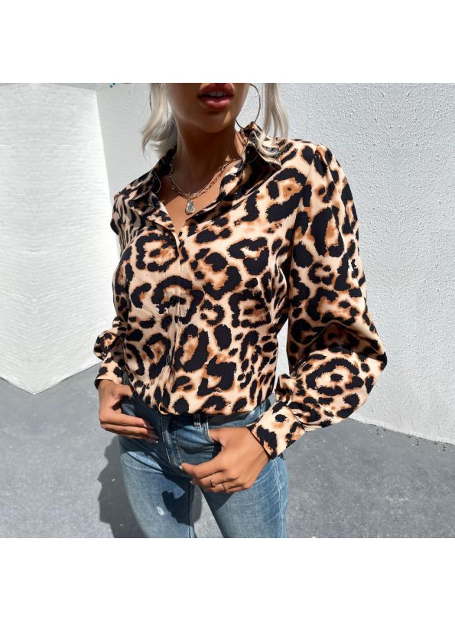 VUELO New European And American Style Shirt Street Long Sleeve Lapel Independent Station Leopard Print Shirt For Women - Image 1