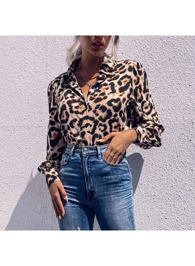 VUELO New European And American Style Shirt Street Long Sleeve Lapel Independent Station Leopard Print Shirt For Women - Image 2